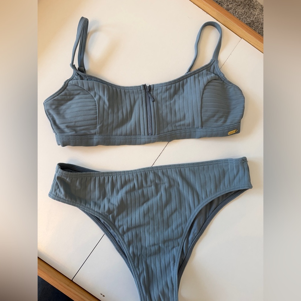 Roxy Blue Ribbed Bikini Set